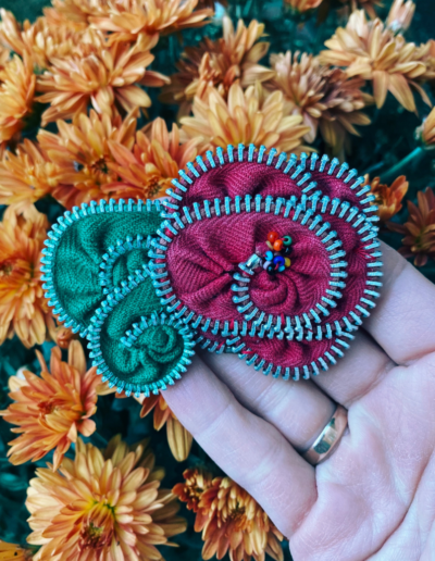 Upcycled Zipper Clip Brooch with Hand Beading